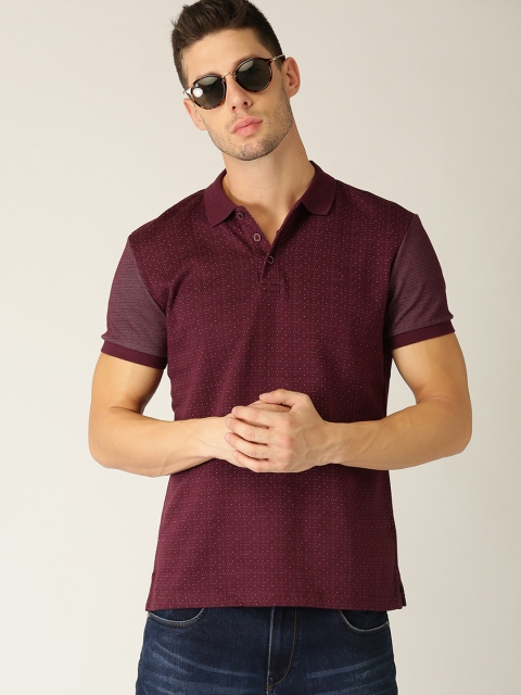 

United Colors of Benetton Men Burgundy Self Design Polo Collar T-shirt