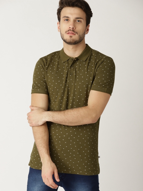 

United Colors of Benetton Men Olive Green Printed Polo Collar T-shirt