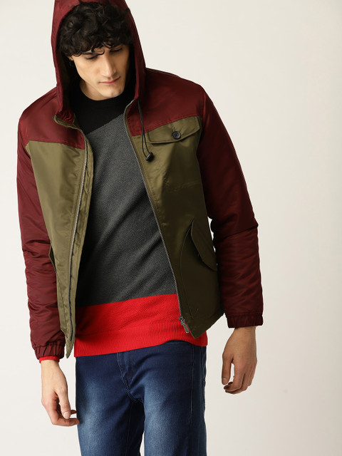 

United Colors of Benetton Men Maroon Colourblocked Hooded Padded Jacket