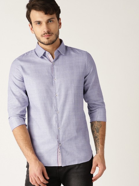 

United Colors of Benetton Men Blue & White Slim Fit Checked Casual Shirt