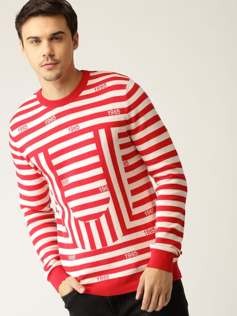 

United Colors of Benetton Men White & Red Striped Pullover