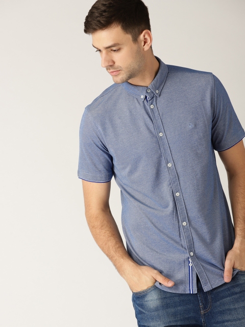 

United Colors of Benetton Men Blue Slim Fit Solid Casual Shirt