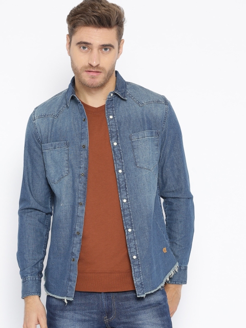 

United Colors of Benetton Men Blue Solid Slim Fit Denim Casual Shirt