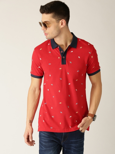 

United Colors of Benetton Men Red Printed Polo Collar T-shirt