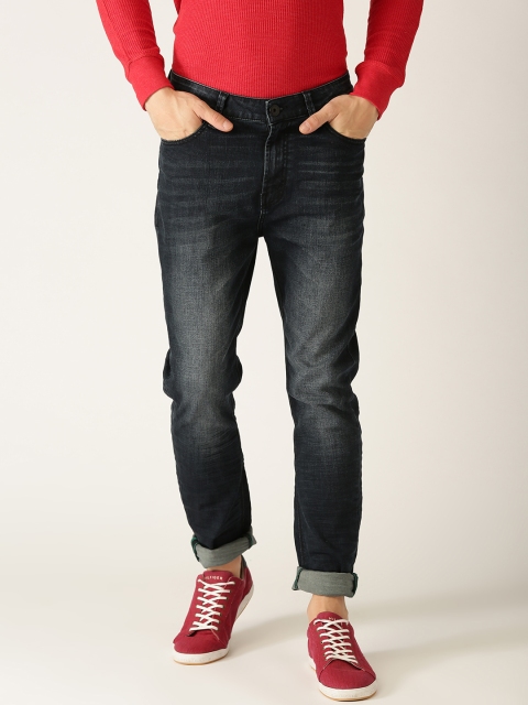 United Colors of Benetton Men Navy Blue Carrot Fit Mid-Rise Clean Look Stretchable Jeans