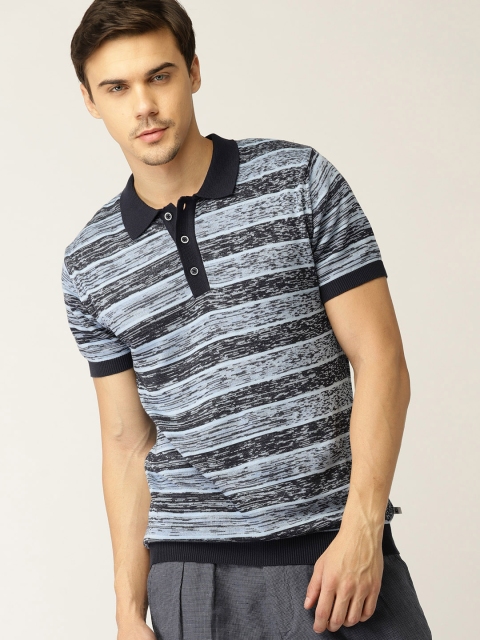 

United Colors of Benetton Men Blue Striped Polo Collar T-shirt