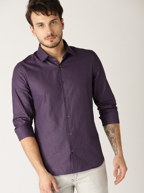 

United Colors of Benetton Men Purple Slim Fit Self Design Casual Shirt