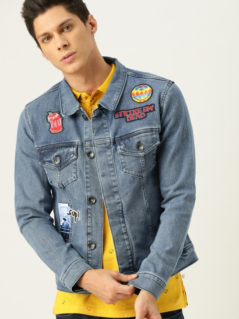 

United Colors of Benetton Men Blue Solid Denim Jacket