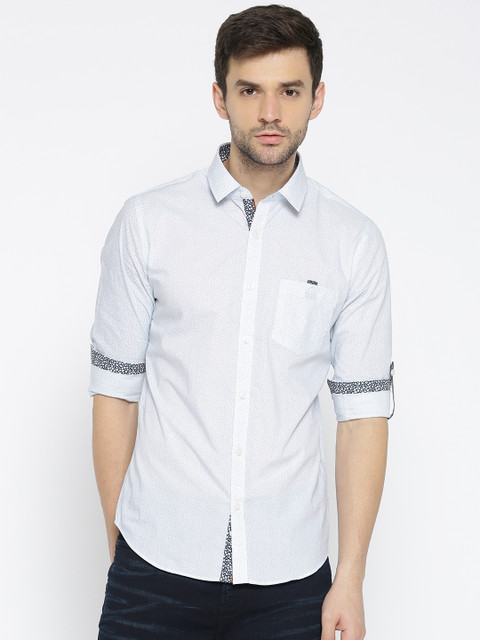 

United Colors of Benetton Men White & Blue Slim Fit Printed Casual Shirt