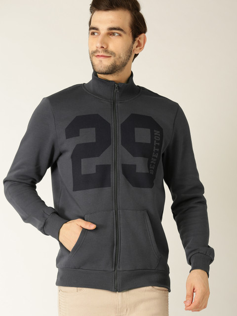 

United Colors of Benetton Men Charcoal Grey Printed Sweatshirt