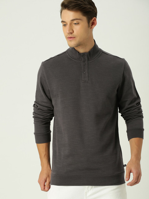 

United Colors of Benetton Men Charcoal Grey Solid Sweatshirt