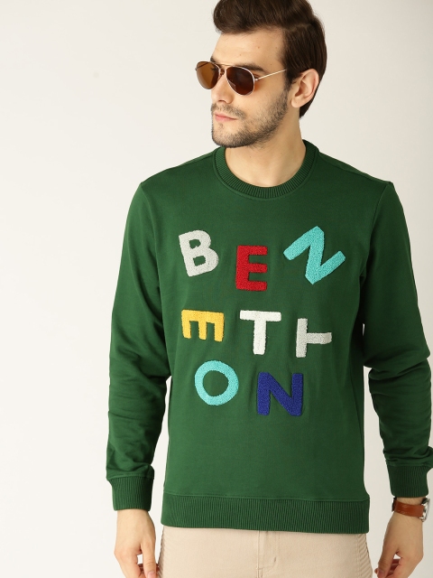 United Colors of Benetton Men Green & Blue Self Design Sweatshirt