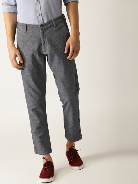 

United Colors of Benetton Men Navy Blue Regular Fit Self-Design Cropped Trousers