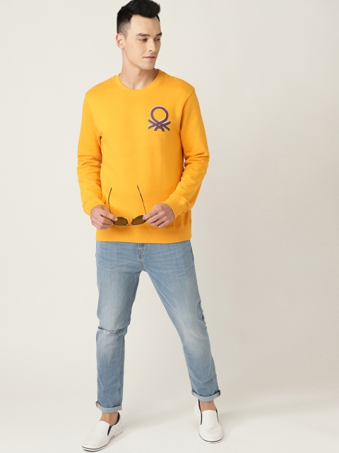 

United Colors of Benetton Men Yellow Solid Sweatshirt