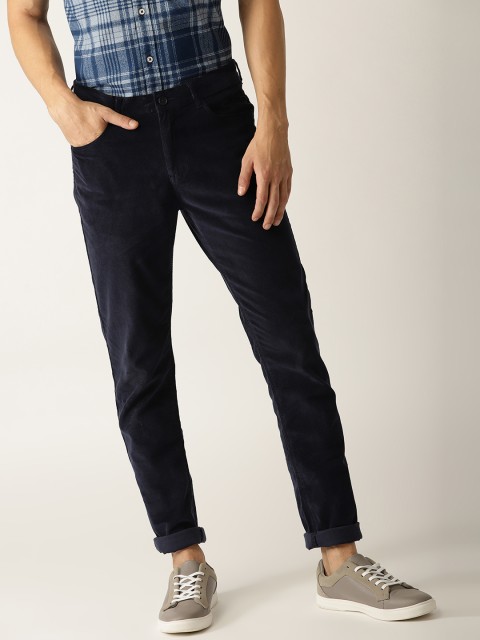 

United Colors of Benetton Men Navy Blue Corduroy Solid Slim Fit Regular Trousers