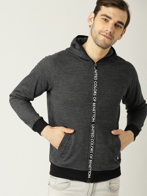 

United Colors of Benetton Men Charcoal Grey Solid Hooded Sweatshirt
