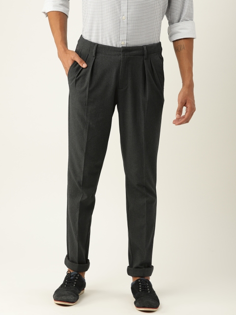 

United Colors of Benetton Men Charcoal Grey Tailored Fit Solid Regular Trousers