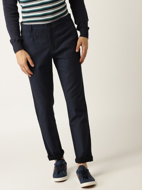

United Colors of Benetton Men Navy Slim Fit Self-Design Trousers, Navy blue