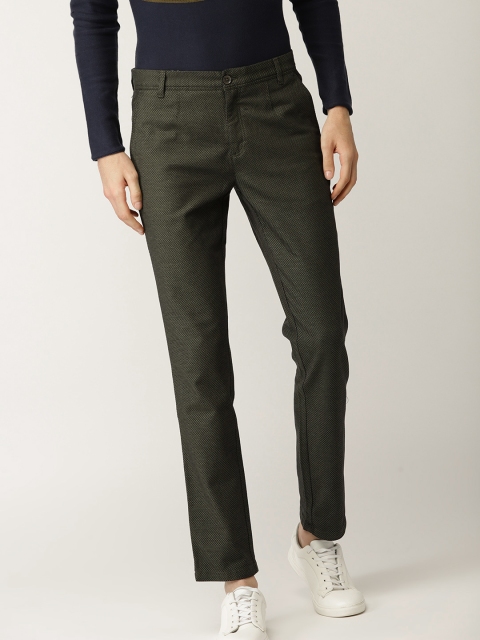 

United Colors of Benetton Men Olive Green Slim Fit Self-Design Trousers