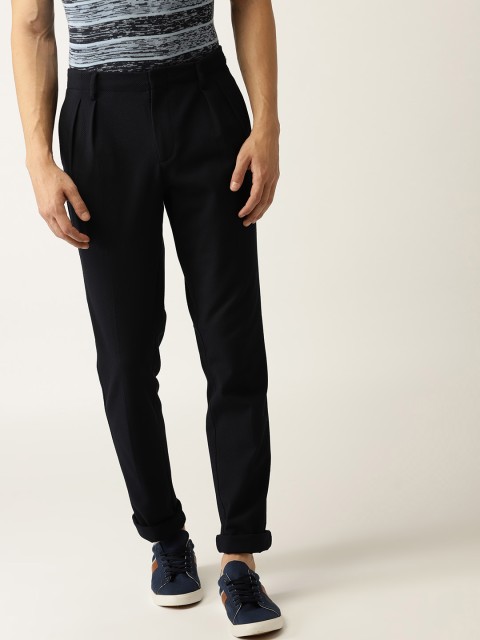 

United Colors of Benetton Men Navy Tailored Fit Self-Design Trousers, Navy blue