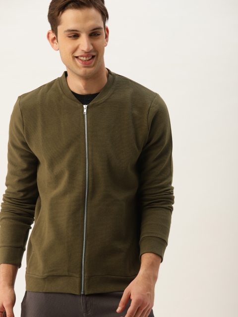 

United Colors of Benetton Men Olive Green Solid Sweatshirt