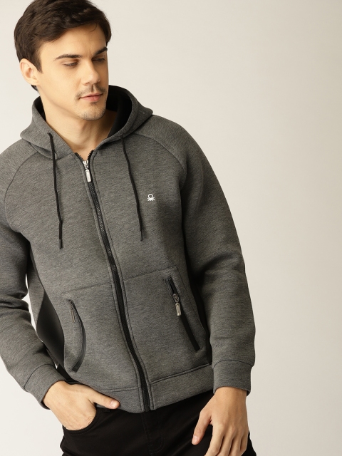 

United Colors of Benetton Men Charcoal Grey Hooded Tailored Jacket