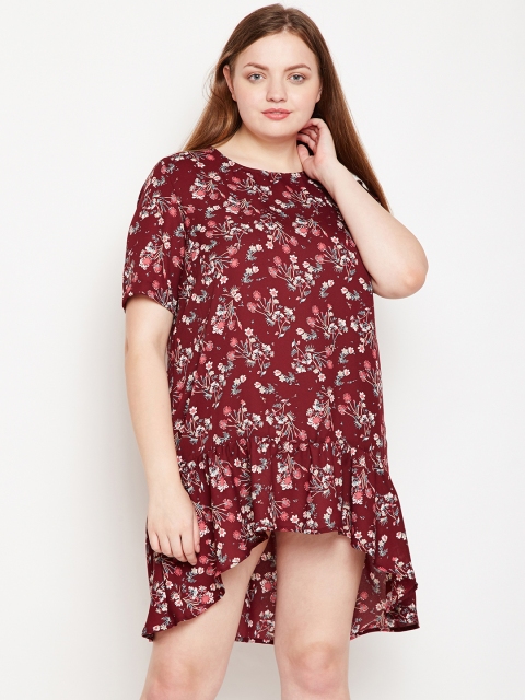 

Oxolloxo Women Plus Size Maroon Floral Print Drop-Waist Dress