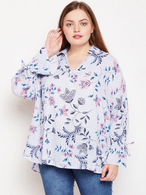 

Oxolloxo Women Blue Printed Shirt Style Top