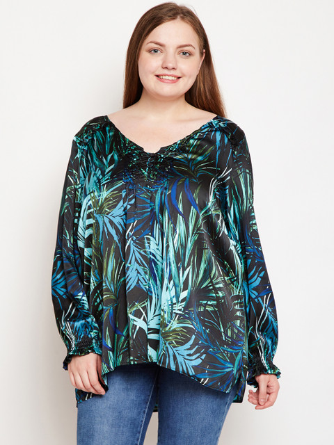 

Oxolloxo Women Black Printed High-Low Longline Top