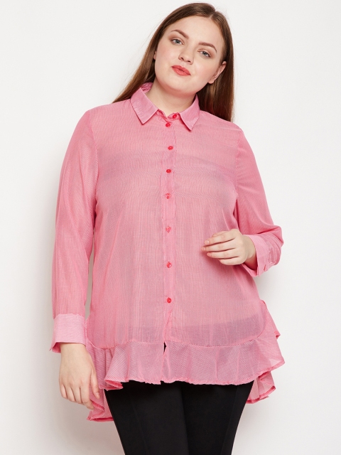 

Oxolloxo Women Pink Regular Fit Striped Casual Shirt