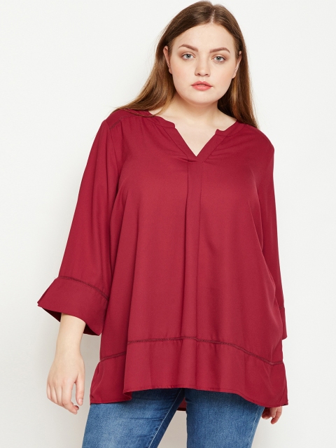 

Oxolloxo Women Red Solid High-Low Longline Top