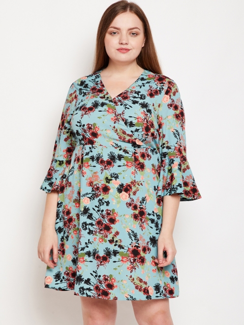 

Oxolloxo Women Plus Size Blue Printed Wrap Dress