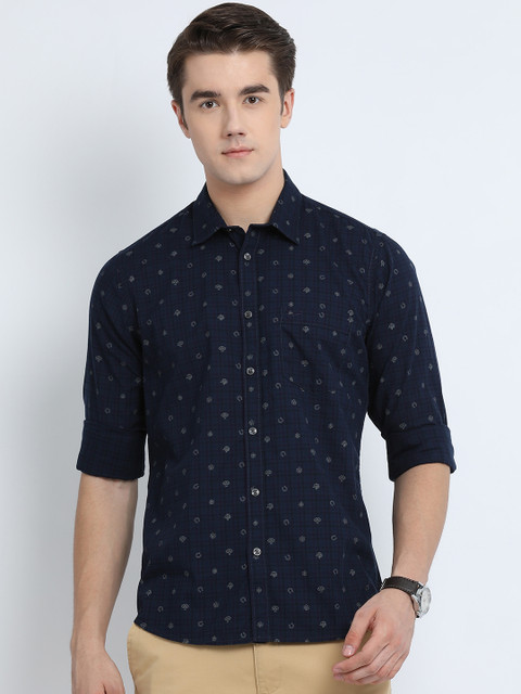 

Crocodile Men Navy Blue Slim Fit Printed Casual Shirt