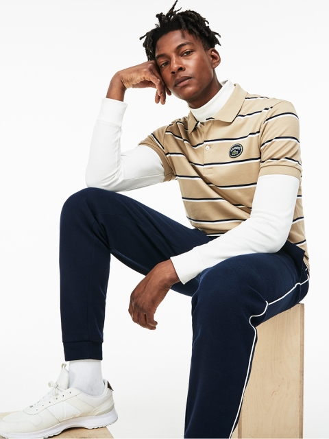 

Lacoste Men Beige Regular Fit Striped Cotton Interlock Polo