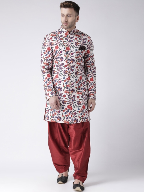 

Hangup Mens Multicoloured & Maroon Printed Sherwani Set, Multi