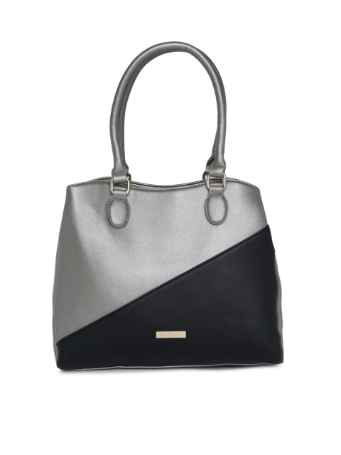 

Addons Black & Silver-Toned Colourblocked Handheld Bag