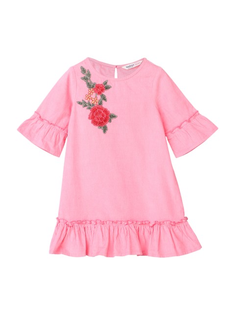 

Beebay Girls Pink Self Design Drop-Waist Dress