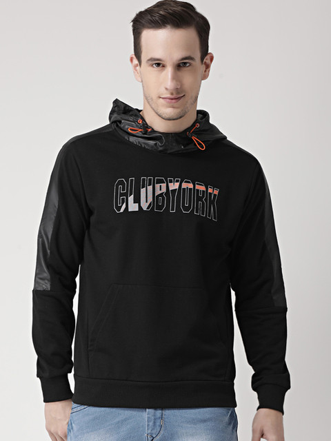 

Club York Men Black Printed Hooded Sweatshirt