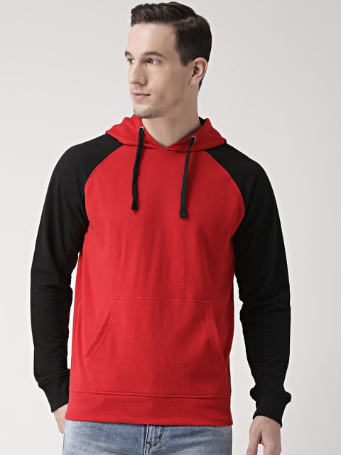 

Club York Men Red & Black Solid Hooded Sweatshirt