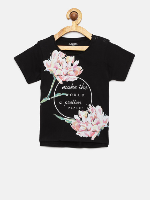 

Juniors by Lifestyle Girls Black Printed Round Neck T-shirt
