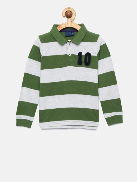 

Juniors by Lifestyle Boys White & Green Striped Polo Collar T-shirt