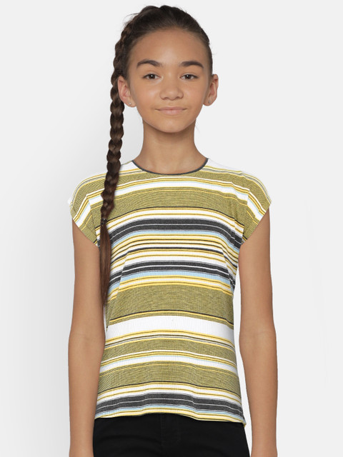 

Bossini Girls Yellow Striped Round Neck T-shirt
