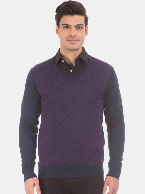 

Arrow Men Navy Blue Cable Knit Pullover