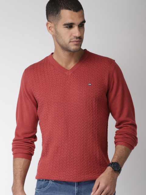 

Arrow Sport Men Rust Orange Self Design Pullover