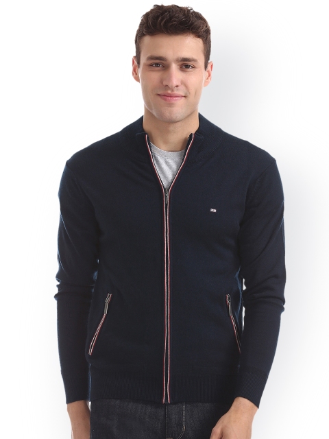 

Arrow Sport Men Navy Blue Solid Front-Open Sweater