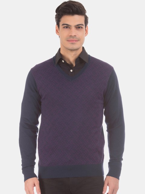 

Arrow Men Blue & Purple Cable Knit Pullover