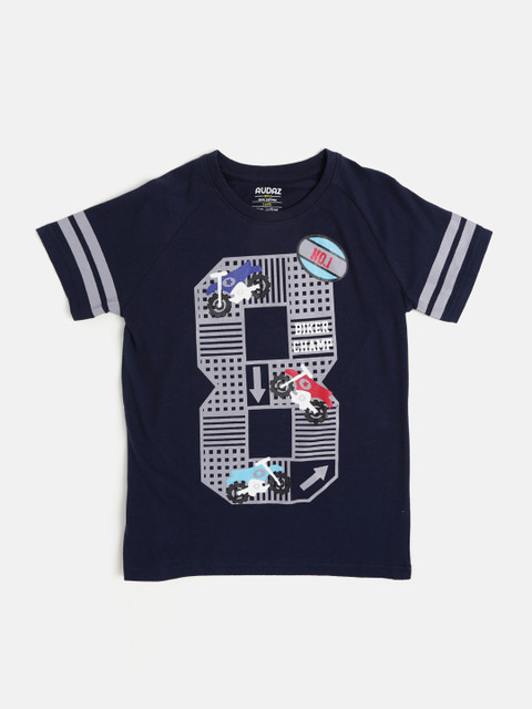 

AUDAZ Boys Navy Blue Printed Round Neck T-shirt