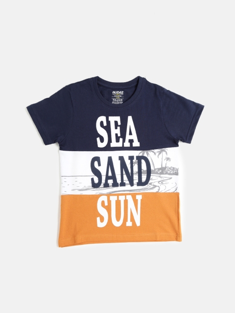 

AUDAZ Boys Navy Blue Colourblocked Round Neck T-shirt