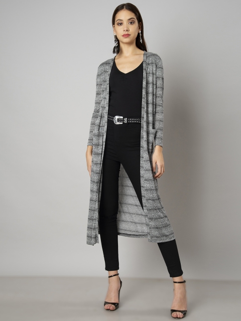 

FabAlley Grey Printed Open Front Longline Shrug