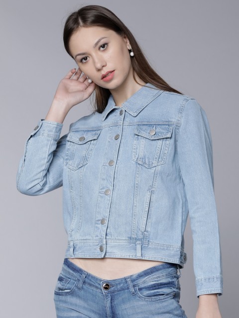 

Tokyo Talkies Women Blue Solid Denim Jacket